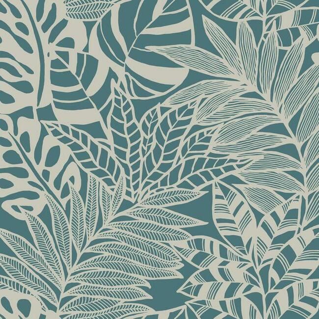 media image for Jungle Leaves Wallpaper in Teal from the Silhouettes Collection by York Wallcoverings 229