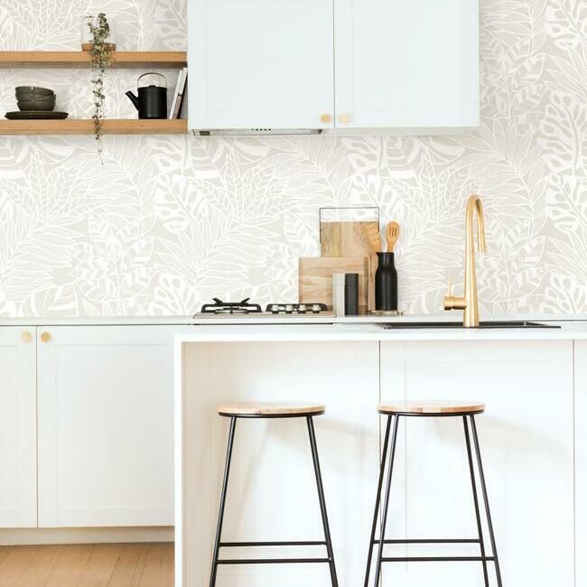 media image for Jungle Leaves Wallpaper in White from the Silhouettes Collection by York Wallcoverings 225
