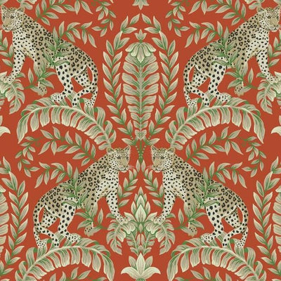 product image of sample jungle leopard wallpaper in orange from the ronald redding 24 karat collection by york wallcoverings 1 579