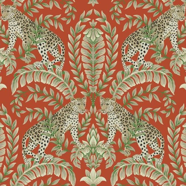 media image for sample jungle leopard wallpaper in orange from the ronald redding 24 karat collection by york wallcoverings 1 297