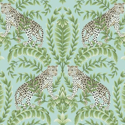 product image of Jungle Leopard Wallpaper in Teal from the Ronald Redding 24 Karat Collection by York Wallcoverings 514