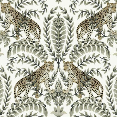 product image of sample jungle leopard wallpaper in white and black from the ronald redding 24 karat collection by york wallcoverings 1 584