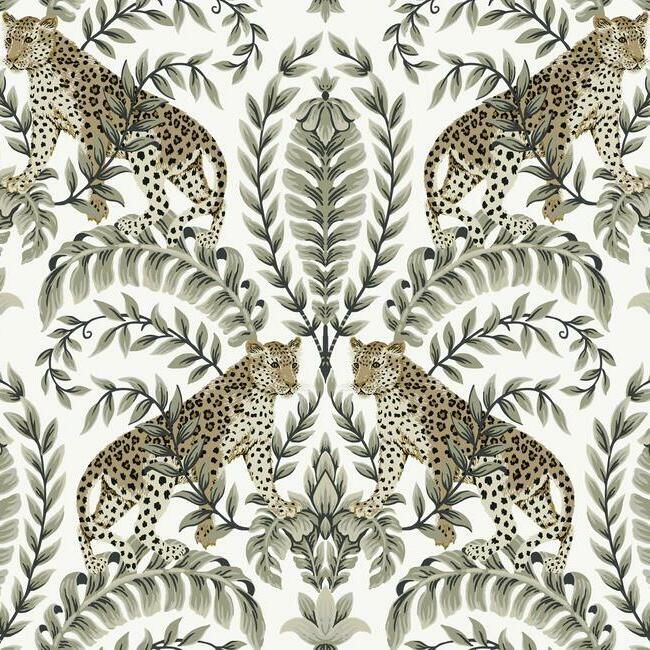media image for sample jungle leopard wallpaper in white and black from the ronald redding 24 karat collection by york wallcoverings 1 299