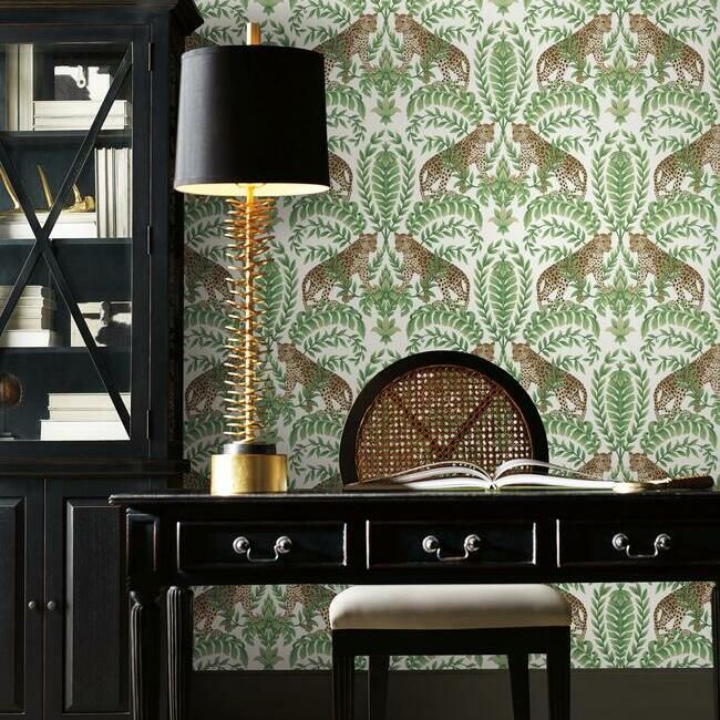 media image for Jungle Leopard Wallpaper in White and Green from the Ronald Redding 24 Karat Collection by York Wallcoverings 255