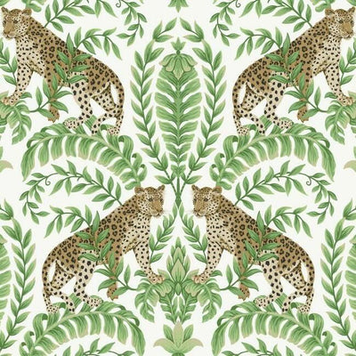 product image of sample jungle leopard wallpaper in white and green from the ronald redding 24 karat collection by york wallcoverings 1 569