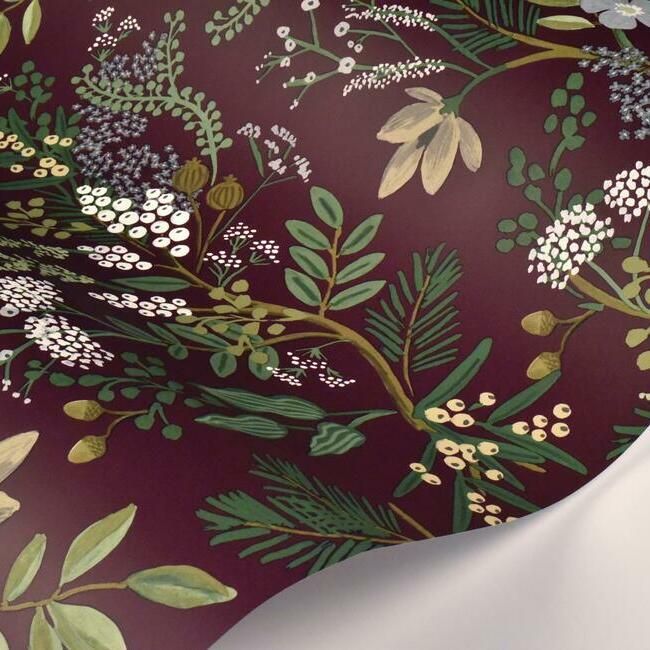 media image for Juniper Forest Wallpaper in Burgundy from the Rifle Paper Co. Collection by York Wallcoverings 218
