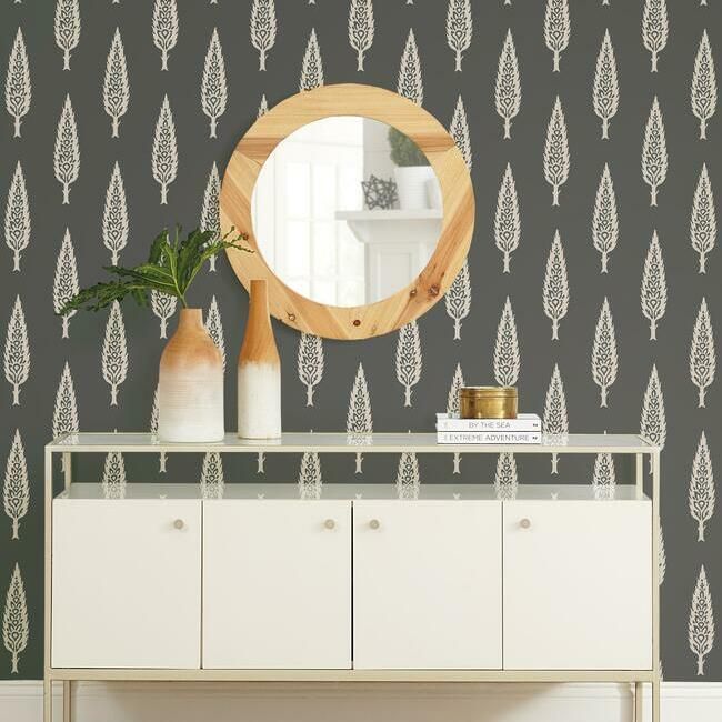 media image for Juniper Tree Wallpaper in Black and Taupe from the Silhouettes Collection by York Wallcoverings 277