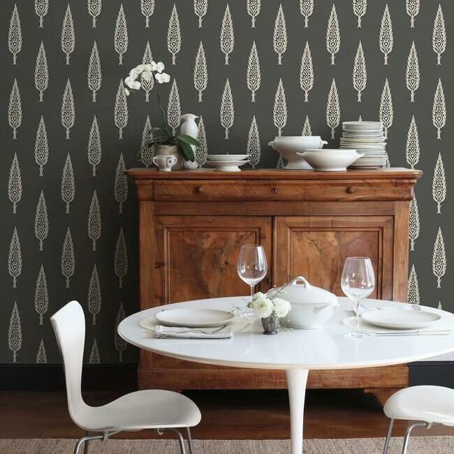 media image for Juniper Tree Wallpaper in Black and Taupe from the Silhouettes Collection by York Wallcoverings 29