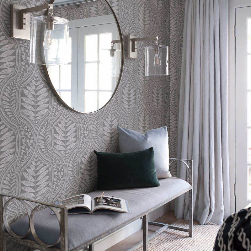 media image for Juno Ogee Wallpaper in Dark Grey from the Scott Living Collection by Brewster Home Fashions 292