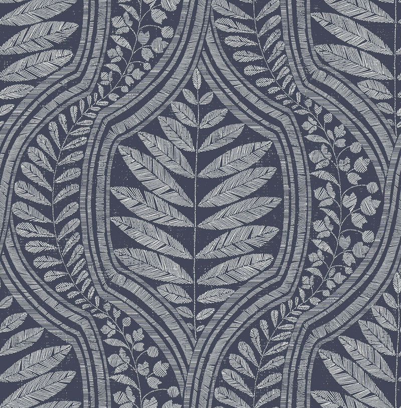 media image for sample juno ogee wallpaper in indigo from the scott living collection by brewster home fashions 1 236