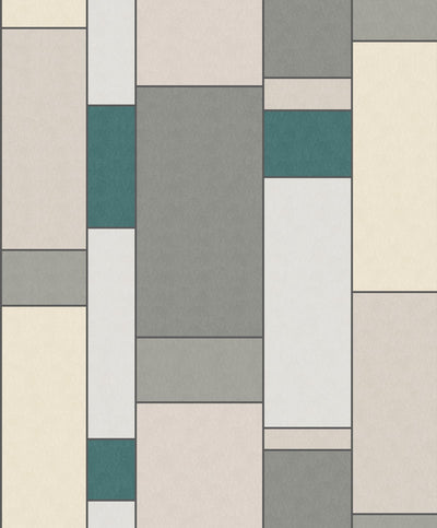 product image for De Stijl Geometric Wallpaper in Perry Teal and Frosted Petal from the Mondrian Collection by Seabrook 36