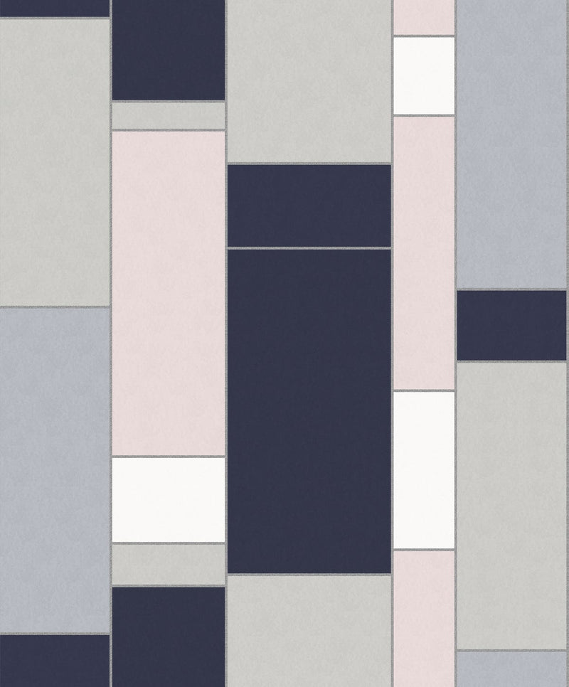media image for sample de stijl geometric wallpaper in indigo and metallic silver from the mondrian collection by seabrook 1 220