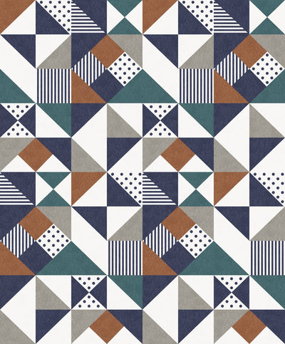 product image for Lozenge Geometric Wallpaper in Indigo and Burnt Orange from the Mondrian Collection by Seabrook 25