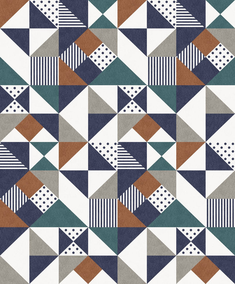 media image for Lozenge Geometric Wallpaper in Indigo and Burnt Orange from the Mondrian Collection by Seabrook 254