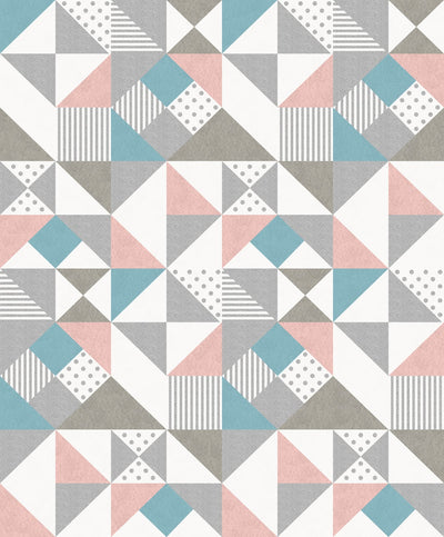 product image for Lozenge Geometric Wallpaper in Metallic Silver and Perry Teal from the Mondrian Collection by Seabrook 52