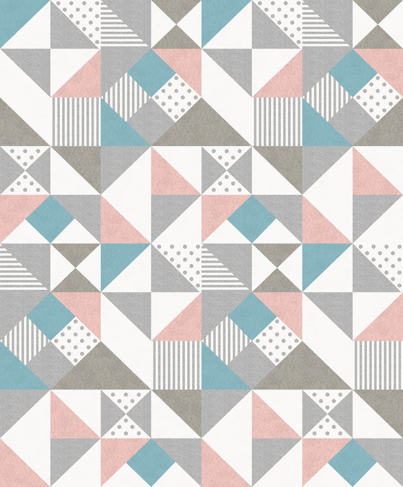 media image for sample lozenge geometric wallpaper in metallic silver and perry teal from the mondrian collection by seabrook 1 236