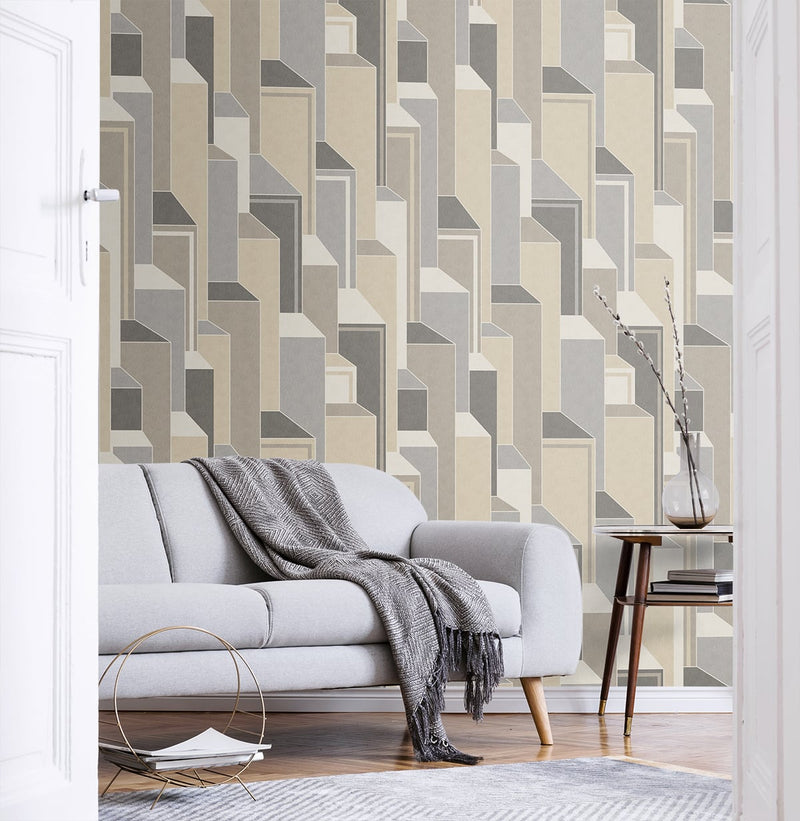 media image for Deco Geometric Wallpaper in Latte and Graphite from the Mondrian Collection by Seabrook 216