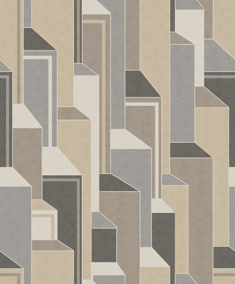 media image for Deco Geometric Wallpaper in Latte and Graphite from the Mondrian Collection by Seabrook 297
