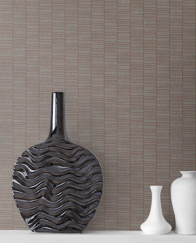 product image for Deco Spliced Stripe Wallpaper in Graphite and Terra Cotta from the Mondrian Collection by Seabrook 21