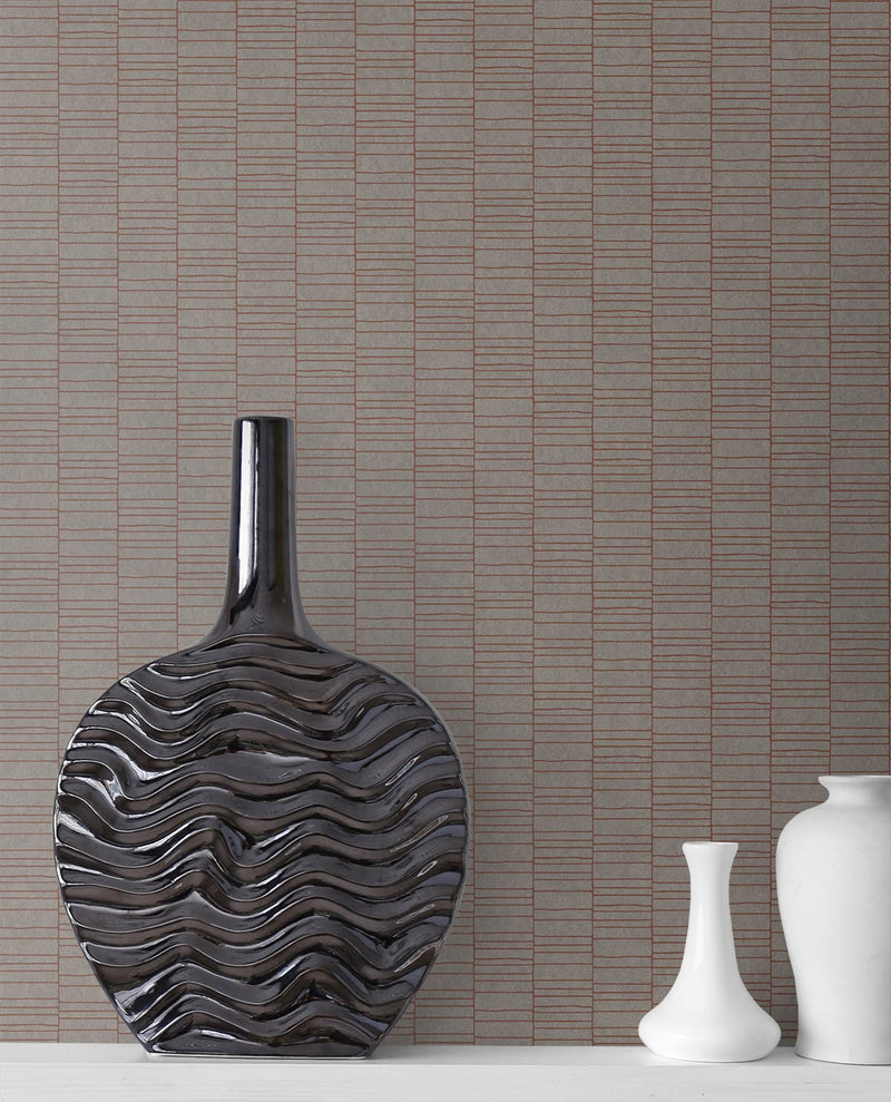 media image for Deco Spliced Stripe Wallpaper in Graphite and Terra Cotta from the Mondrian Collection by Seabrook 232