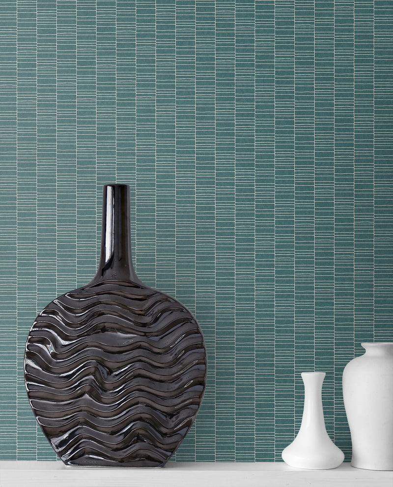media image for Deco Spliced Stripe Wallpaper in Perry Teal from the Mondrian Collection by Seabrook 236
