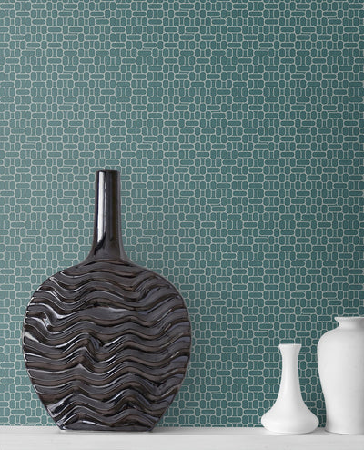 product image for Capsule Geometric Wallpaper in Perry Teal from the Mondrian Collection by Seabrook 55