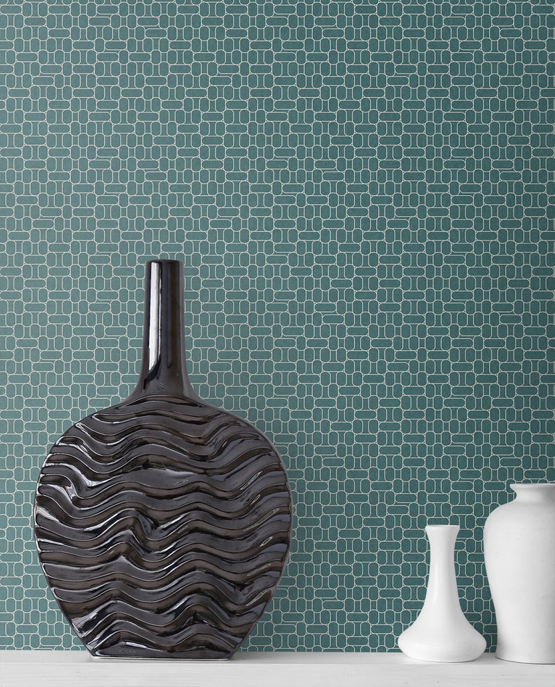 media image for Capsule Geometric Wallpaper in Perry Teal from the Mondrian Collection by Seabrook 256