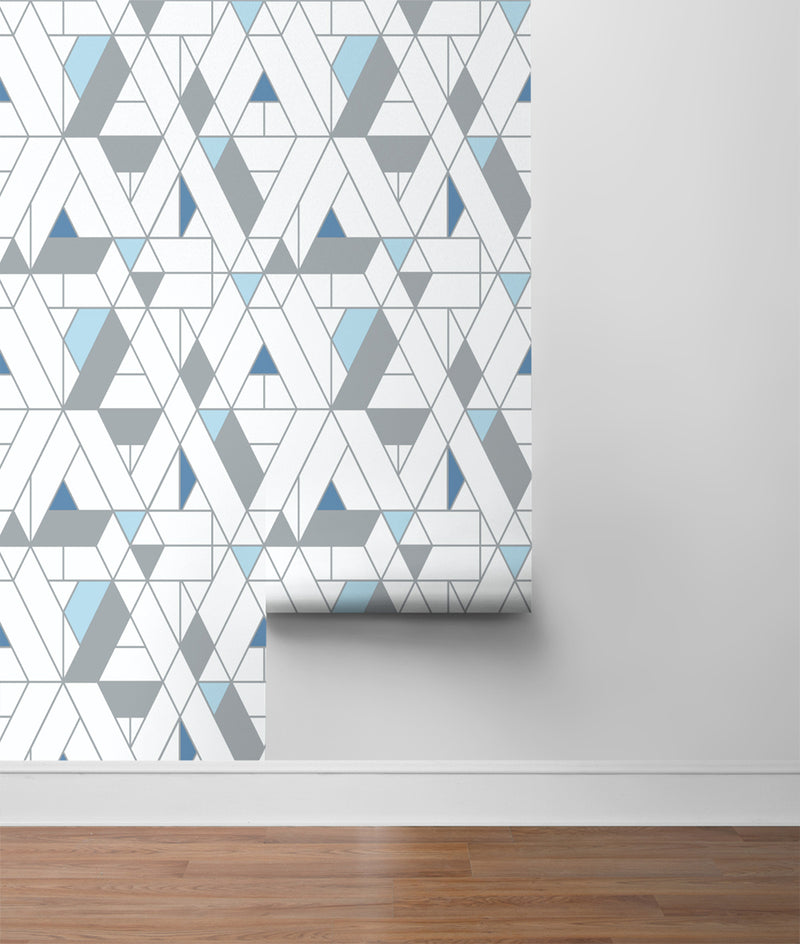 media image for kaleidoscope peel and stick wallpaper in blue and grey by nextwall 5 295