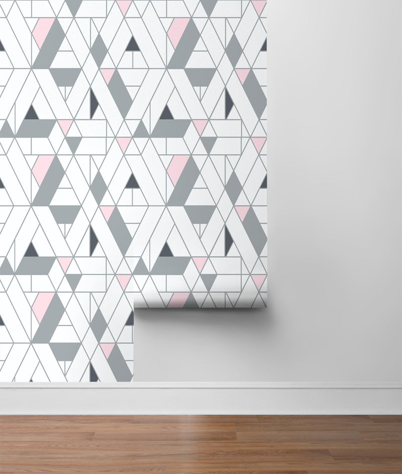 media image for kaleidoscope peel and stick wallpaper in pink and charcoal by nextwall 5 274