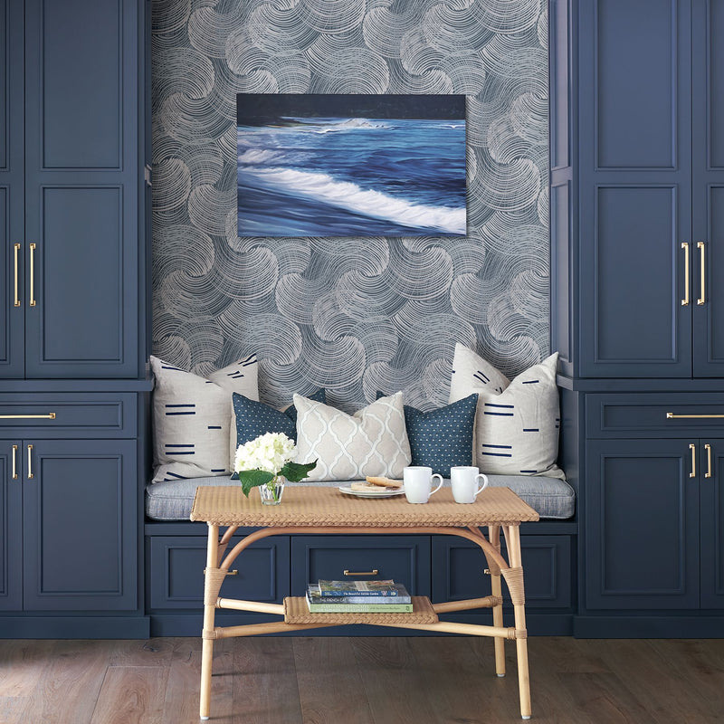 media image for Karson Swirling Geometric Wallpaper in Blue from the Scott Living Collection by Brewster Home Fashions 292
