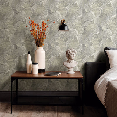 product image for Karson Swirling Geometric Wallpaper in Grey from the Scott Living Collection by Brewster Home Fashions 12