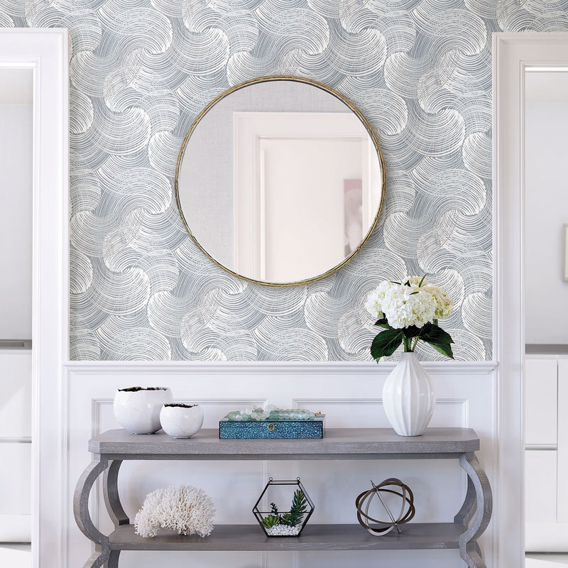 media image for Karson Swirling Geometric Wallpaper in Slate from the Scott Living Collection by Brewster Home Fashions 252
