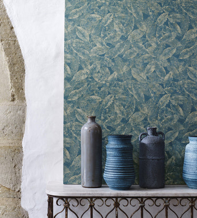 product image of Kayin Wallpaper in Dark Steel Blue and Metallic from the Pasha Collection by Osborne & Little 529
