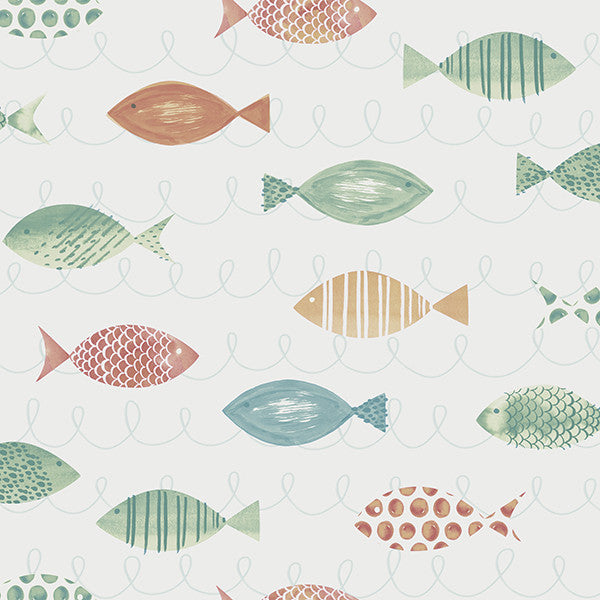 media image for Key West Aqua Fish Wallpaper from the Seaside Living Collection by Brewster Home Fashions 24