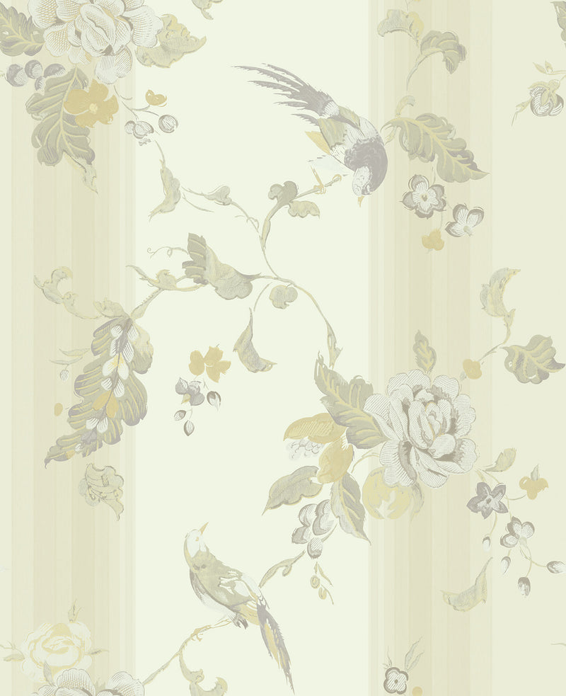 media image for Kimono Wallpaper in Cream, Green, and Grey from the Watercolor Florals Collection by Mayflower Wallpaper 261