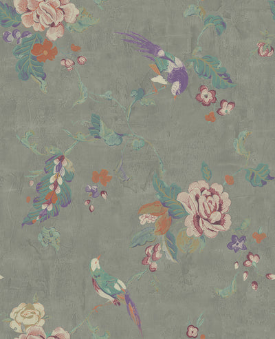 product image of sample kimono wallpaper in silver purple and multi from the watercolor florals collection by mayflower wallpaper 1 553
