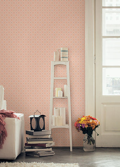 product image of Kinetic Salmon Geometric Floral Wallpaper from the Symetrie Collection by Brewster Home Fashions 537