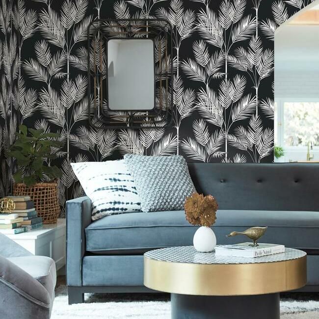 media image for King Palm Silhouette Wallpaper in Black from the Water& 29