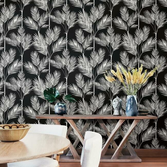media image for King Palm Silhouette Wallpaper in Black from the Water& 298