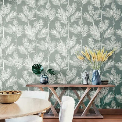 product image for King Palm Silhouette Wallpaper in Fog from the Water's Edge Collection by York Wallcoverings 68