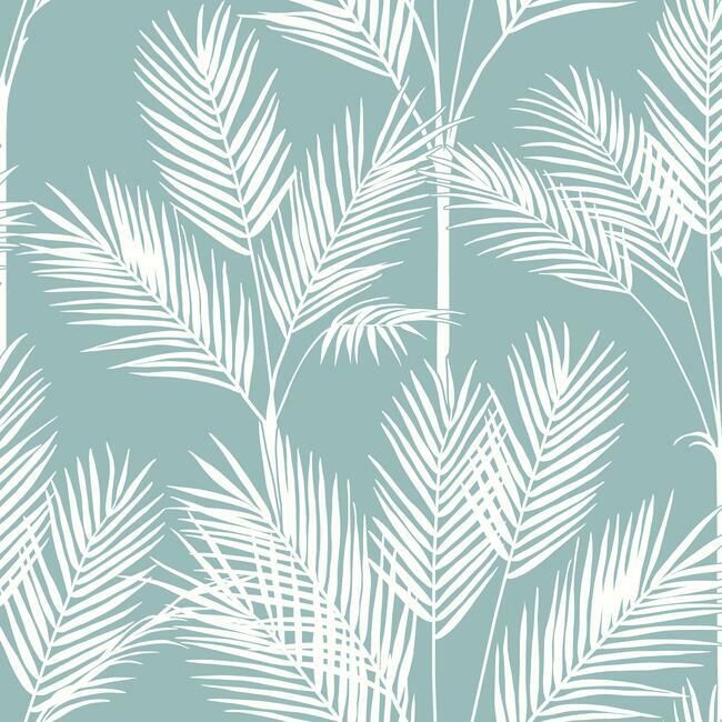 media image for King Palm Silhouette Wallpaper in Light Blue from the Water& 230