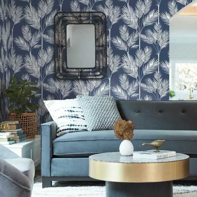 media image for King Palm Silhouette Wallpaper in Navy from the Water& 232