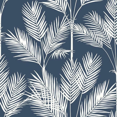 product image of King Palm Silhouette Wallpaper in Navy from the Water's Edge Collection by York Wallcoverings 530