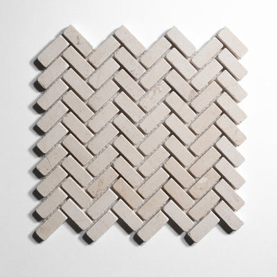 product image of crema mini herringbone mosaic tumbled by burke decor lc mhbt 1 571