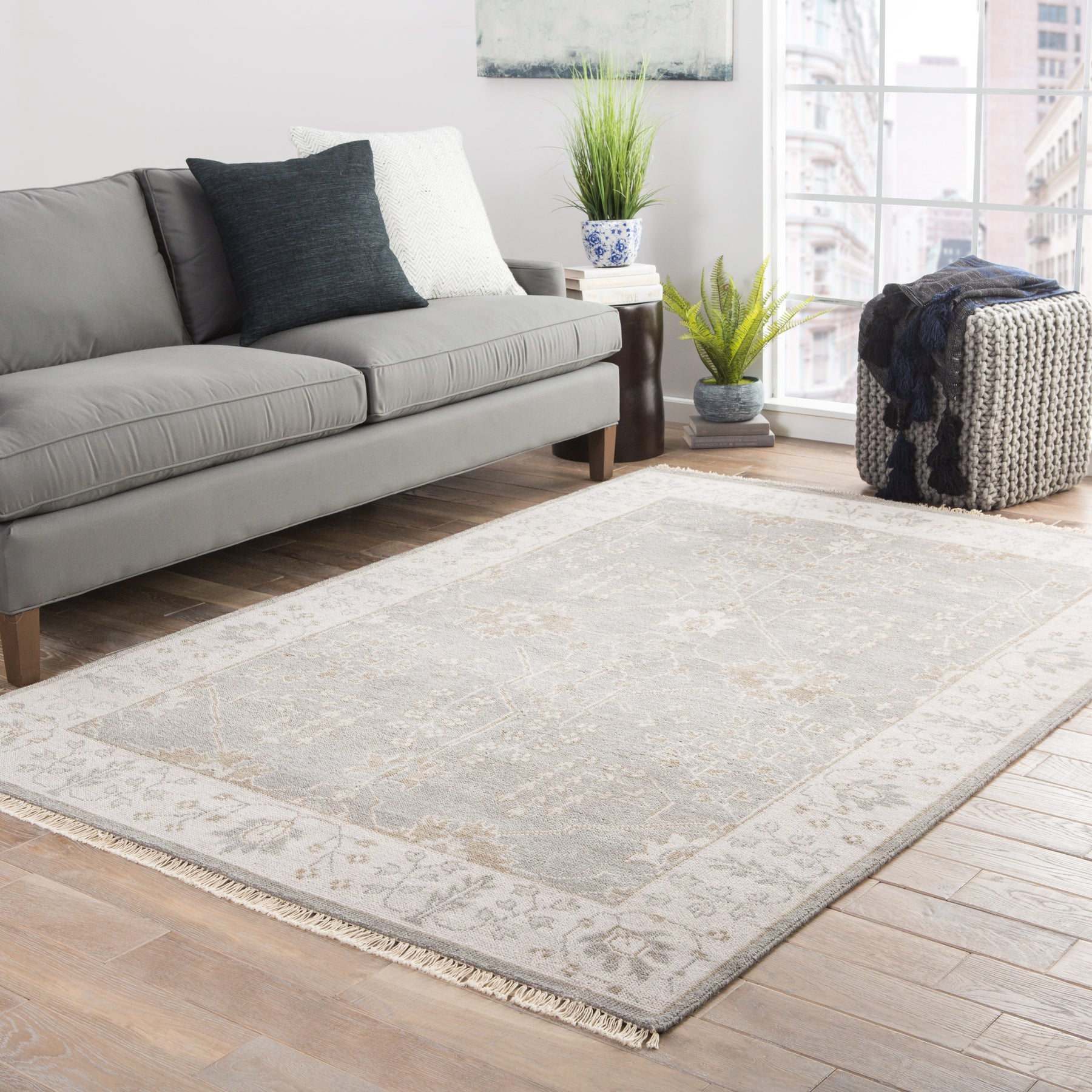 Shop Reagan Hand-Knotted Bordered Gray & Beige Area Rug | Burke Decor