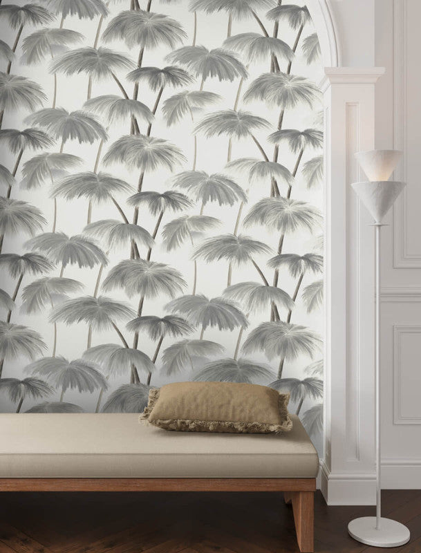 media image for Plein Air Palms Wallpaper in Black & White 23