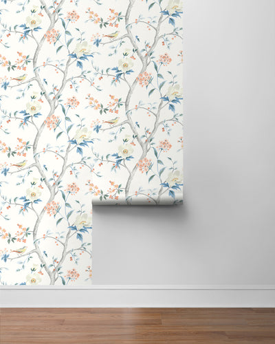 product image for Floral Trail Peel & Stick Wallpaper in Melon/Carolina Blue by Lillian August for NextWall 78