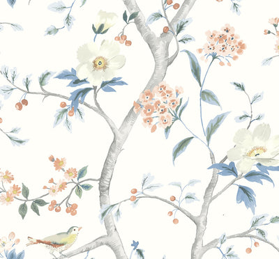 product image for Floral Trail Peel & Stick Wallpaper in Melon/Carolina Blue by Lillian August for NextWall 5
