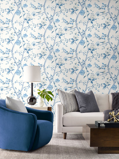 product image for Floral Trail Peel & Stick Wallpaper in Bluestone by Lillian August for NextWall 91