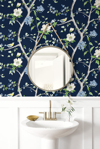 product image for Floral Trail Peel & Stick Wallpaper in Navy Blue/Spring Green by Lillian August for NextWall 16